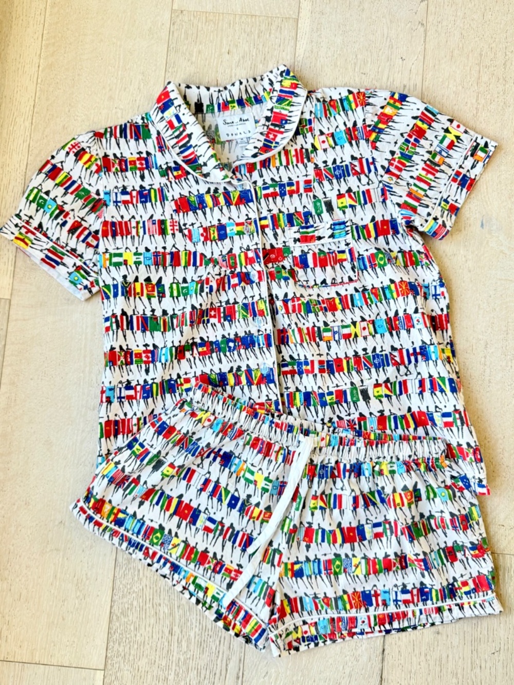 Women’s Pajama Top Short Set Medium Cotton Donald x Sant and Abel World Flags